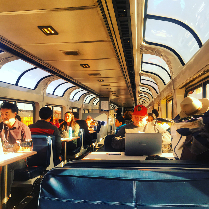 Amtrak observation car, I’ll spend most of my way home here.